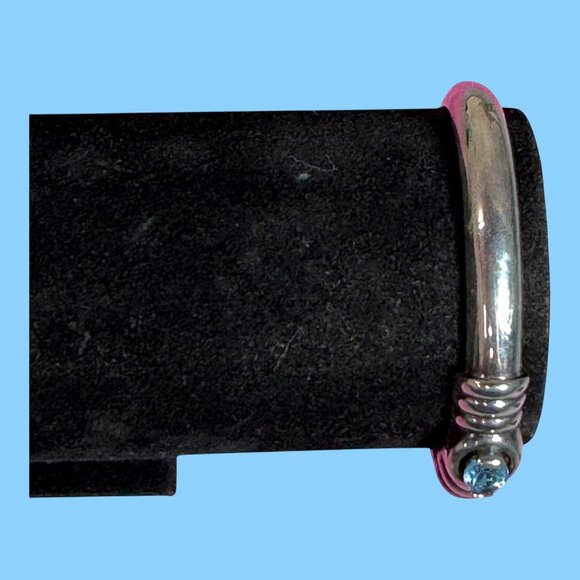 Sterling Silver Hinged Cable Bracelet Signed CI Blue Topaz Stone 20.66g Womens - Picture 2 of 9